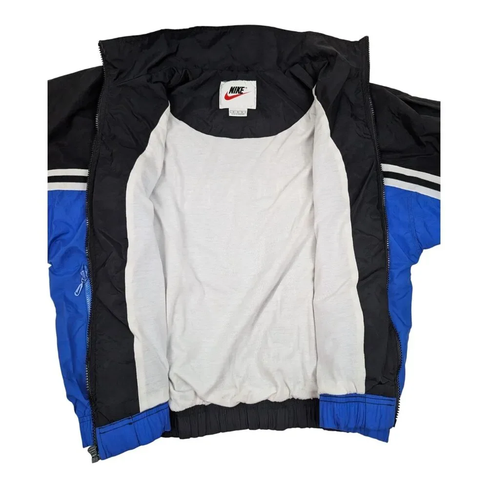 Vintage Nike Jacket Mens M Black Blue Track Windbreaker‎ Swoosh Logo 90s USA